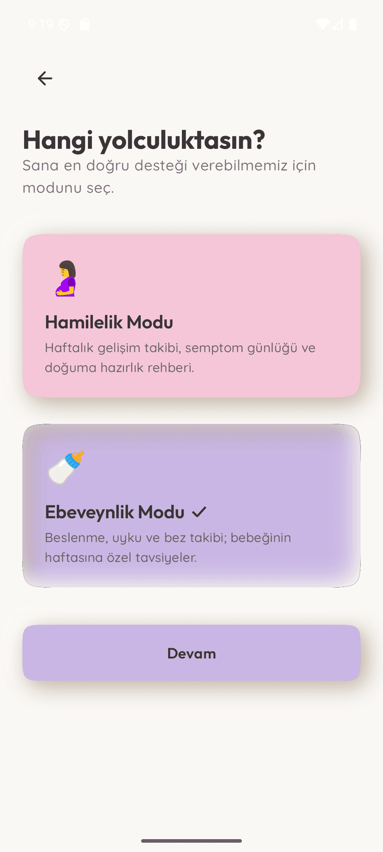 Ankafy uygulamasında mod seçim ekranı