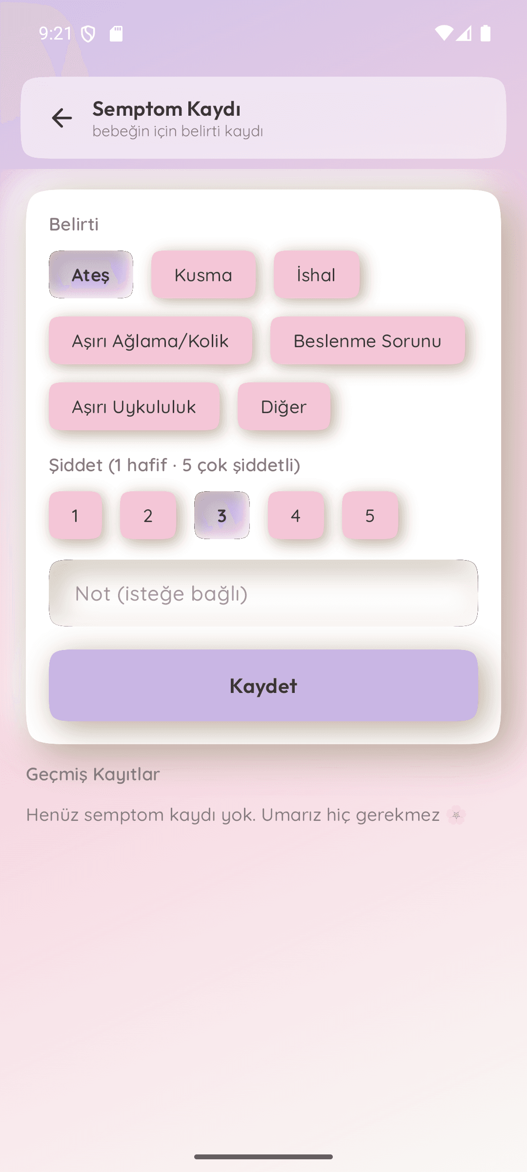 Semptom günlüğü · Işık / Karanlık